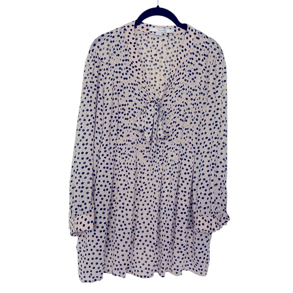 Boden Tops - Boden Navy Blue Polka Dot Tie Front Pleated Babydoll Blouse Silky 14
